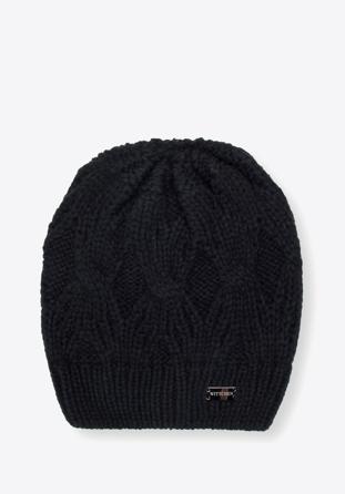 Wintermütze für Damen mit breitem Strickbündchen, schwarz, 95-HF-005-1, Bild 1