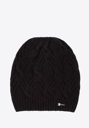 Wintermütze mit Zopfmuster für Damen, schwarz, 97-HF-104-1, Bild 1