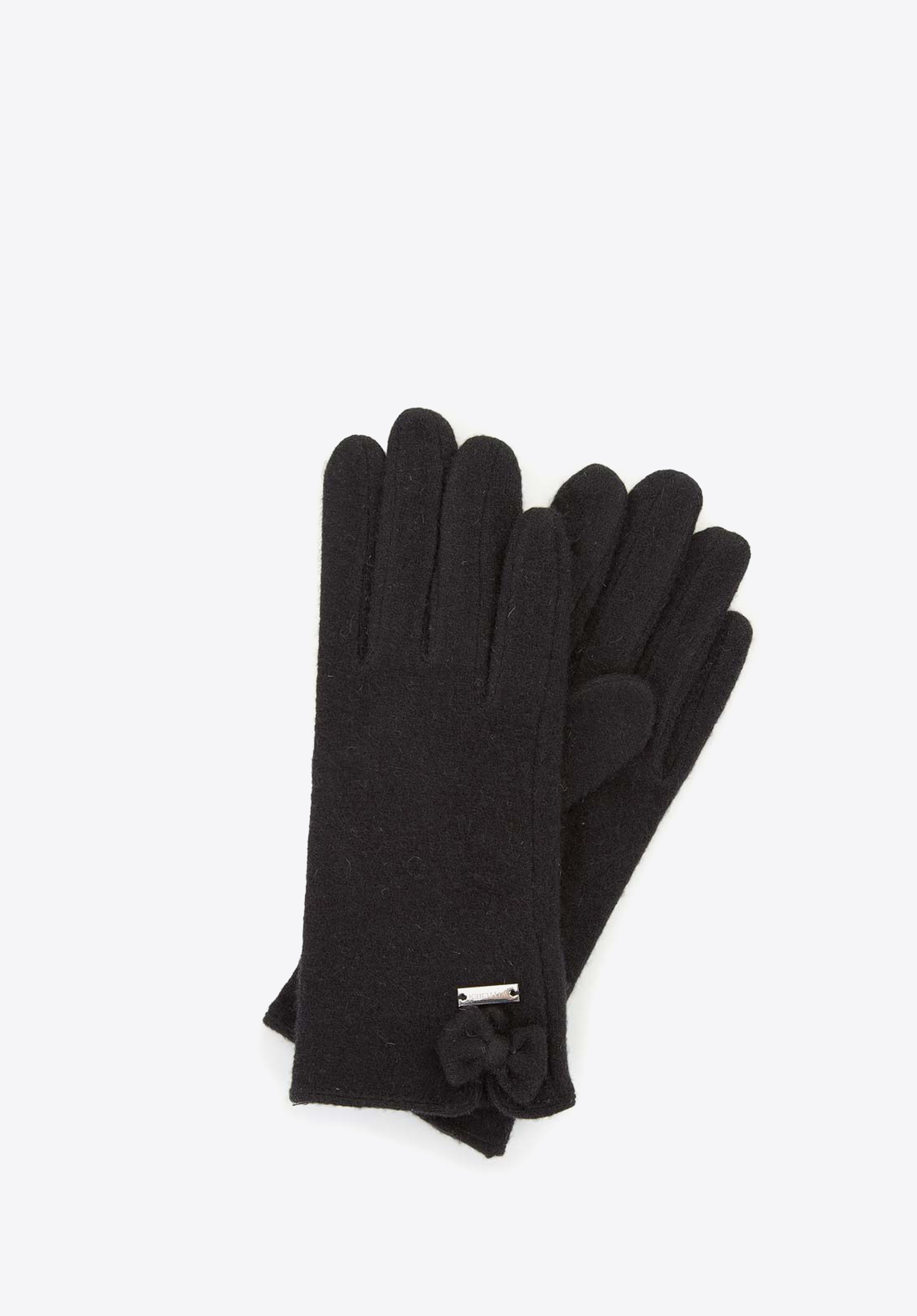 Wollhandschuhe für Damen mit Schleife, schwarz, 47-6-X91-1-U, Bild 1
