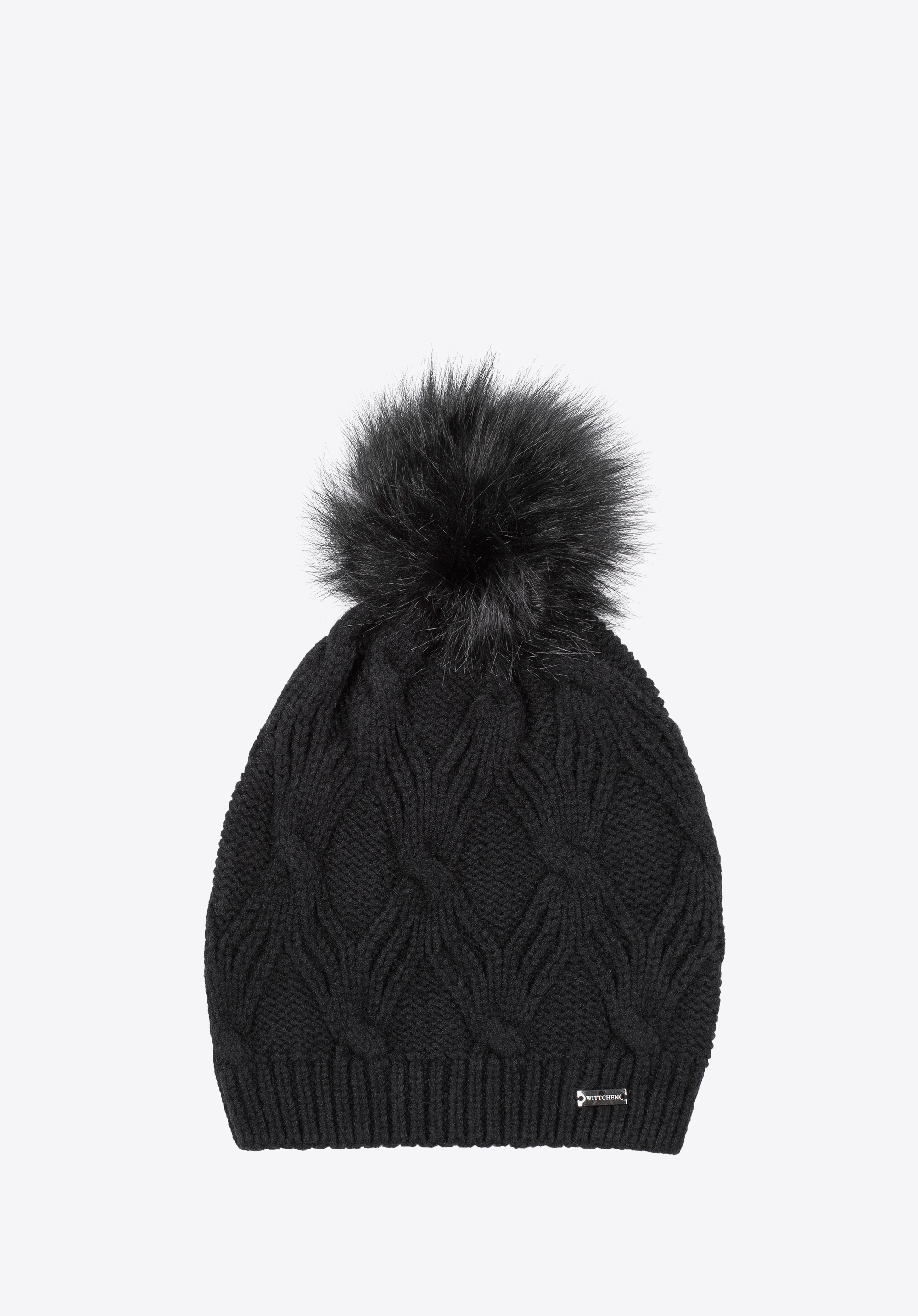 Damenmütze mit dekorativem Muster und Bommel, schwarz, 97-HF-103-1, Bild 1