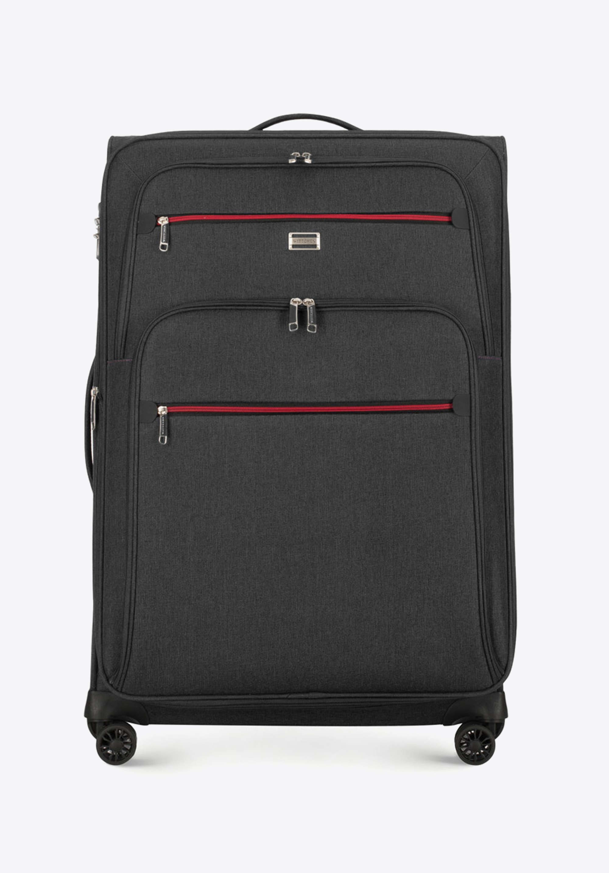 Großer Koffer mit bunten Reißverschlüssen, schwarzgrau, 56-3S-503-12, Bild 1