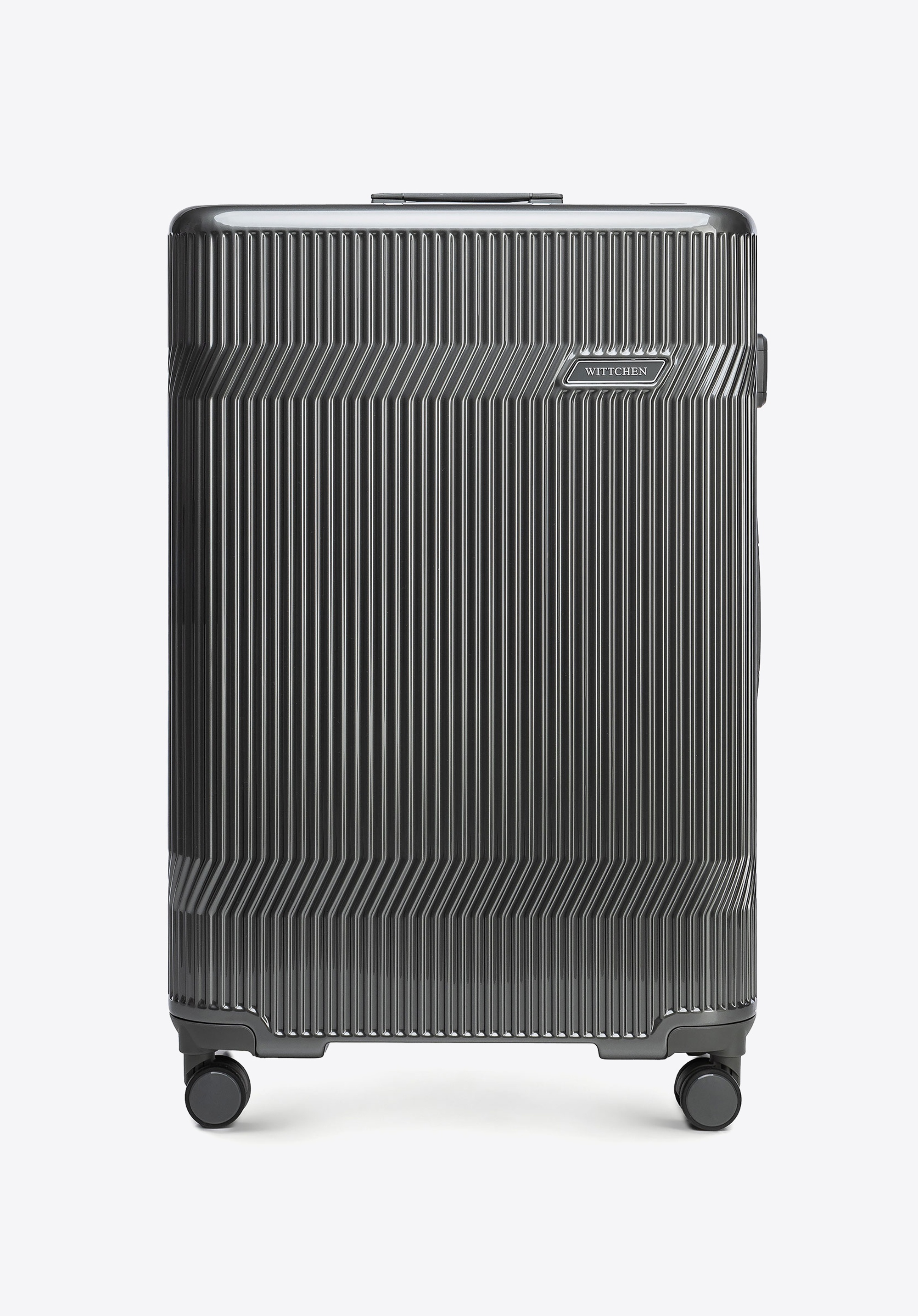 Großer Polycarbonat-Koffer mit glänzender Oberfläche, schwarzgrau, 56-3P-013-11, Bild 1