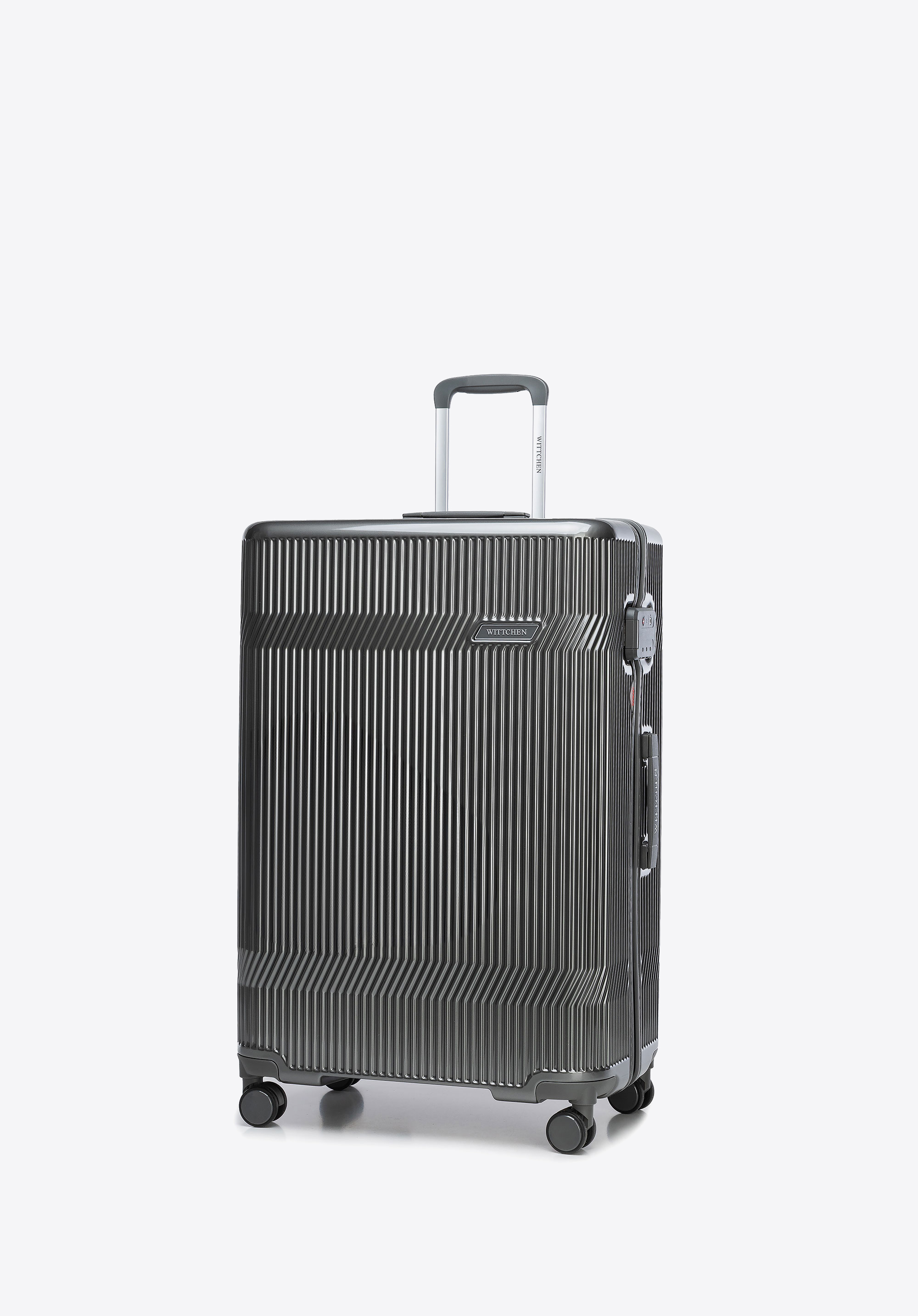 Großer Polycarbonat-Koffer mit glänzender Oberfläche, schwarzgrau, 56-3P-013-11, Bild 1