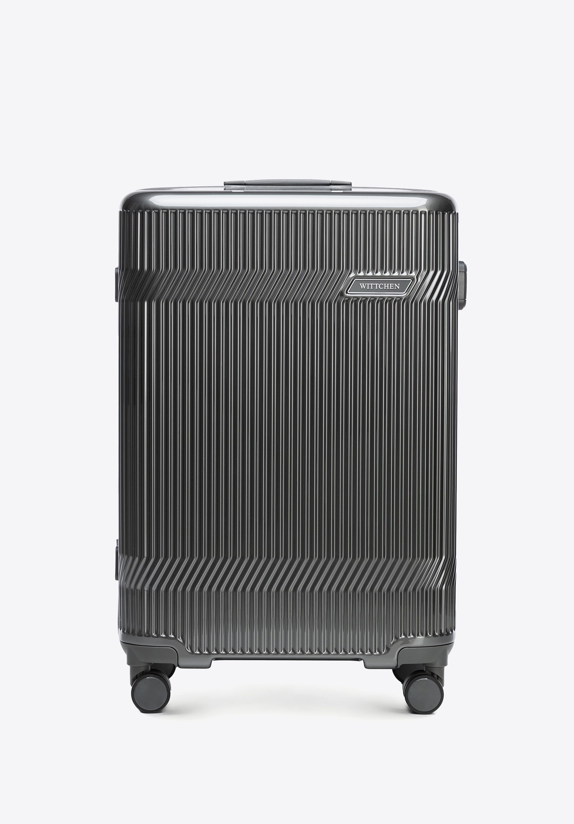 Mittelgroßer Polycarbonat-Koffer mit glänzender Oberfläche, schwarzgrau, 56-3P-012-11, Bild 1