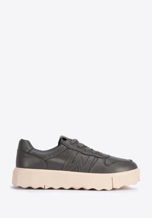 Sneakers für Damen aus Leder mit dem Buchstabe ''W'', schwarzgrau, 95-D-950-1-36, Bild 1