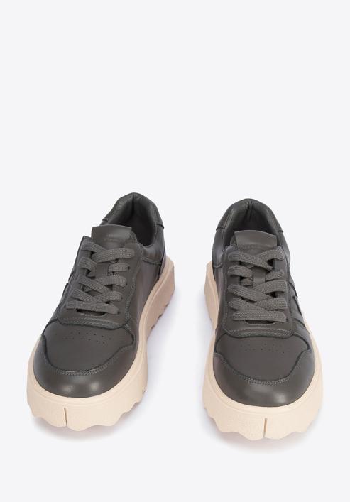 Sneakers für Damen aus Leder mit dem Buchstabe ''W'', schwarzgrau, 95-D-950-0-36, Bild 2