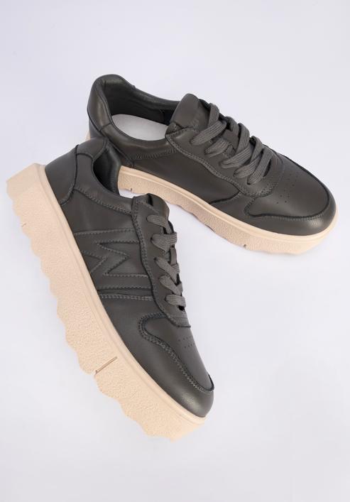 Sneakers für Damen aus Leder mit dem Buchstabe ''W'', schwarzgrau, 95-D-950-1-35, Bild 7