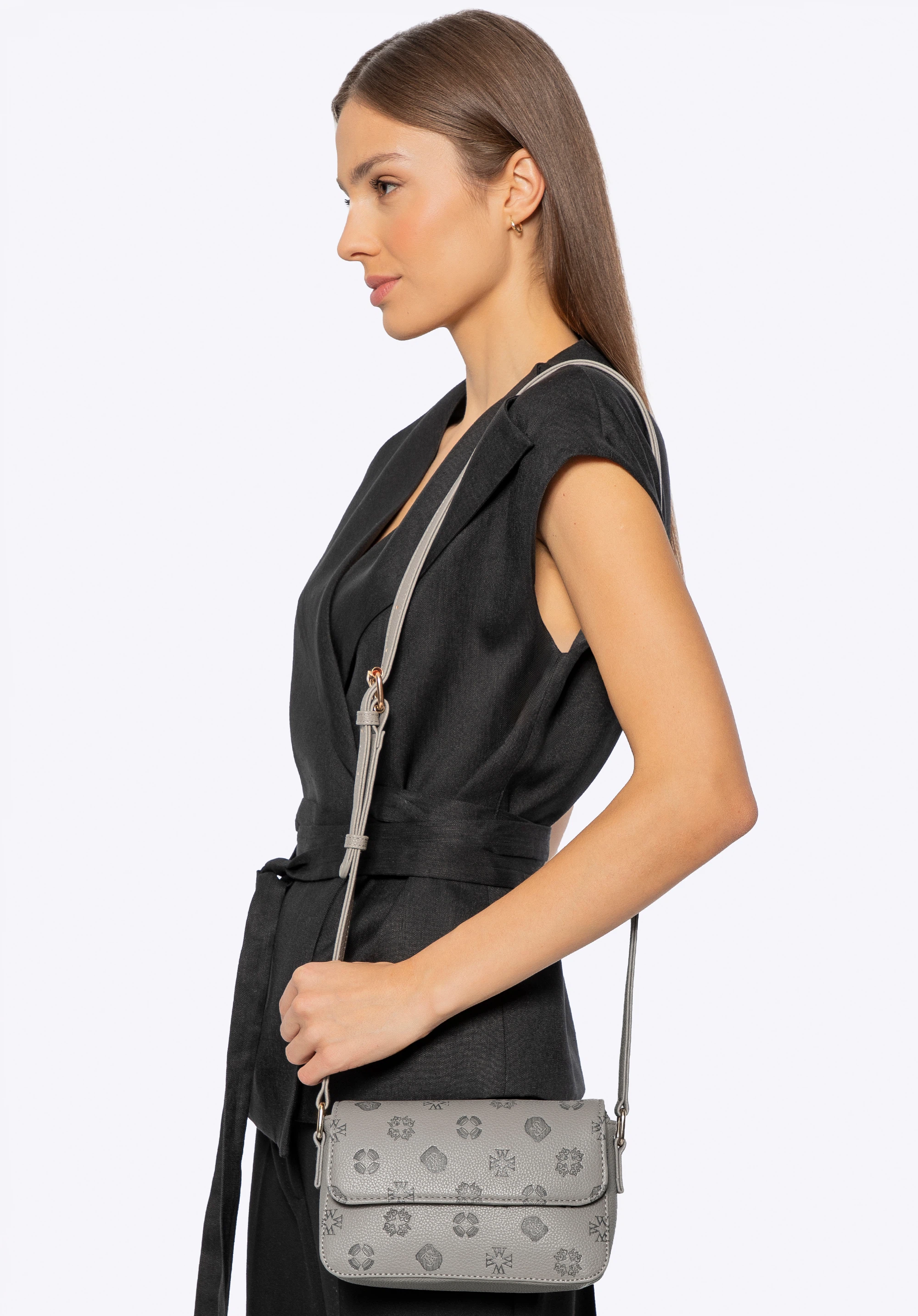 Dámská malá crossbody kabelka z imitace kůže s reliéfním vzorem, šedá, 101-4Y-P07-8, Obrázek 1