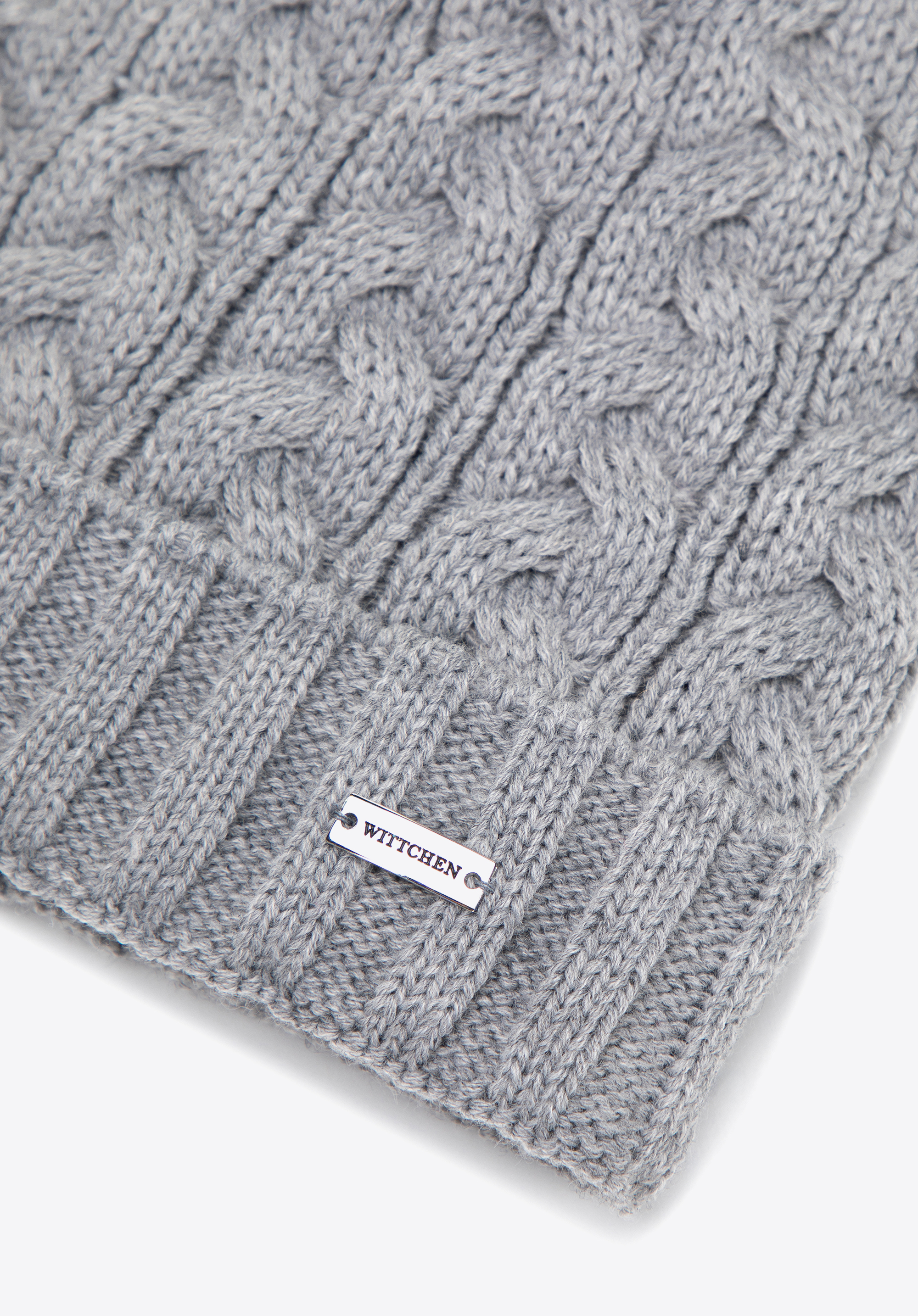 Dámská zimní čepice s copánkovým pletením z akrylu, šedá, 101-HF-017-8, Obrázek 1