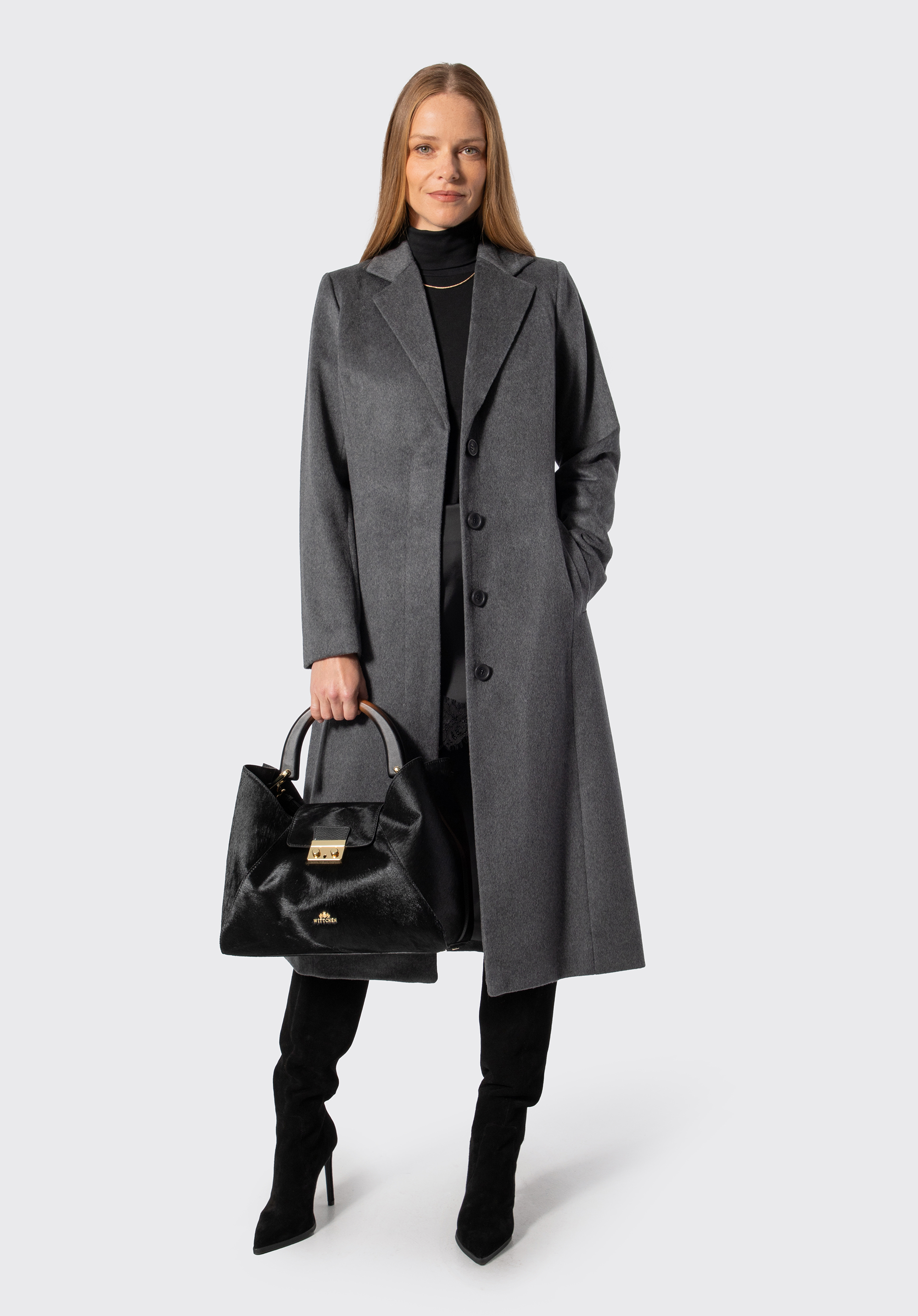 Dámský kabát z vlny a kašmíru, šedá, 103-9W-700-8-XL, Obrázek 1