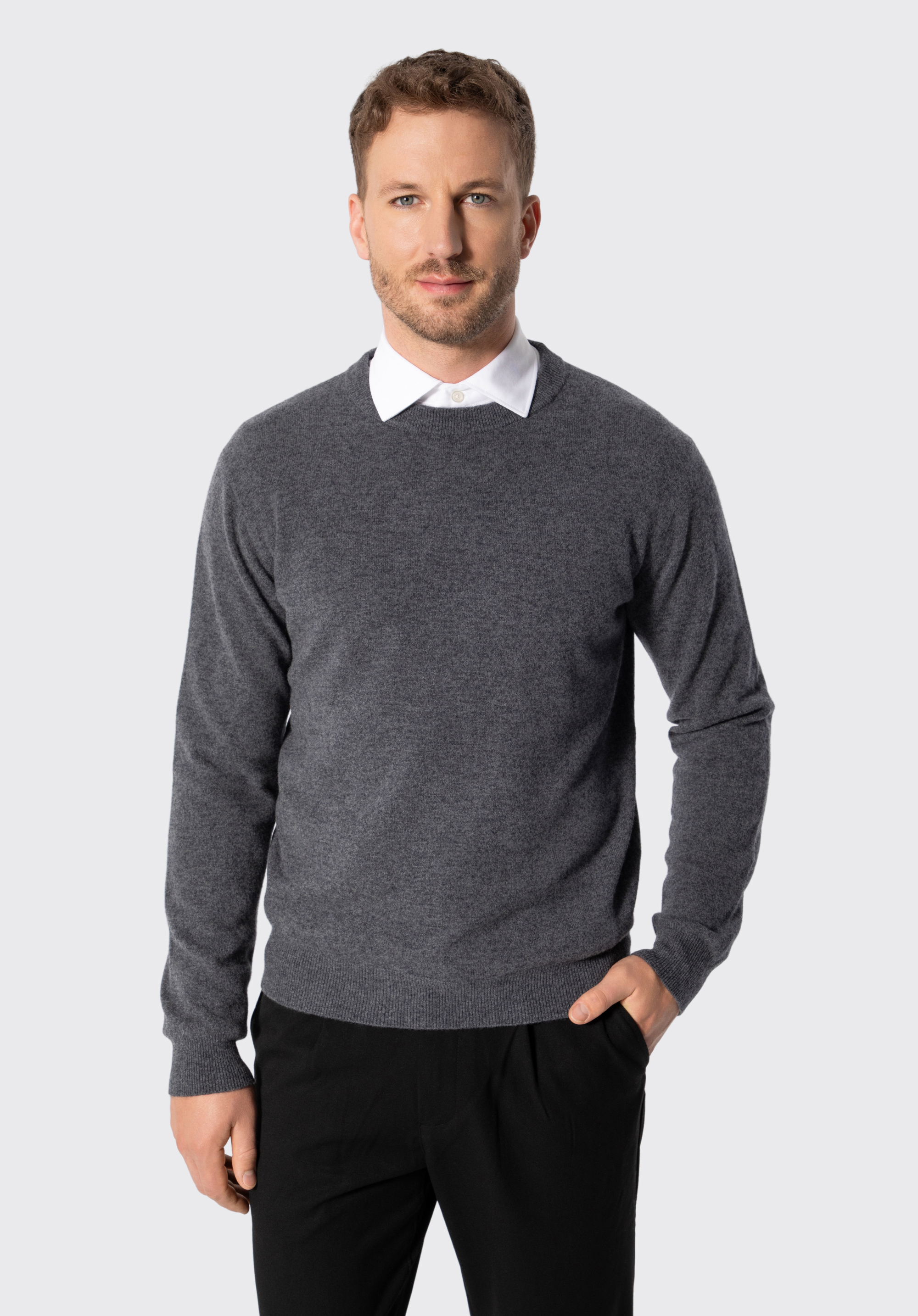 Pánský vlněný svetr s kulatým výstřihem, šedá, 29-99-351-8-2XL, Obrázek 1
