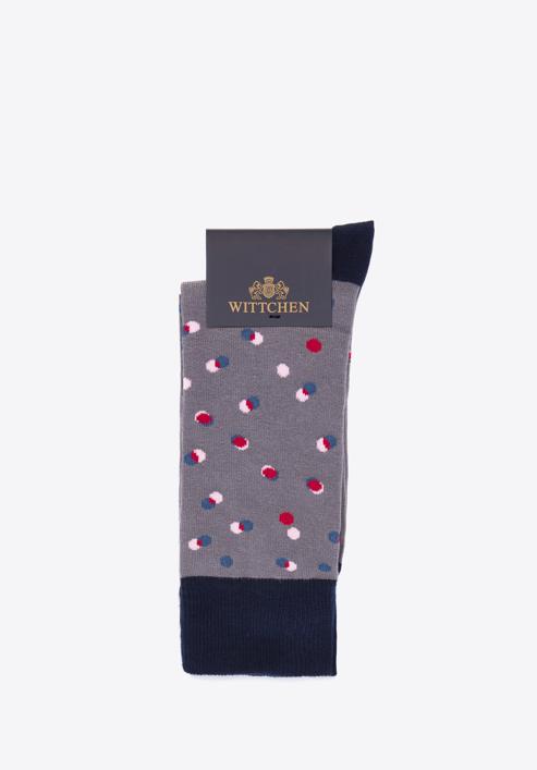 Pánské ponožky s barevnými puntíky, šedo-tmavě modrá, 98-SM-050-X3-40/42, Obrázek 1