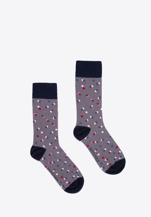 Pánské ponožky s barevnými puntíky, šedo-tmavě modrá, 98-SM-050-X3-43/45, Obrázek 2
