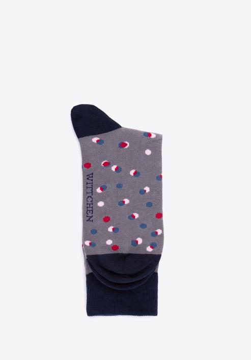 Pánské ponožky s barevnými puntíky, šedo-tmavě modrá, 98-SM-050-X3-43/45, Obrázek 3