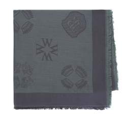 Женский платок с шелком и монограммой, серо - бирюзовый, 93-7F-008-8, Фотография 1