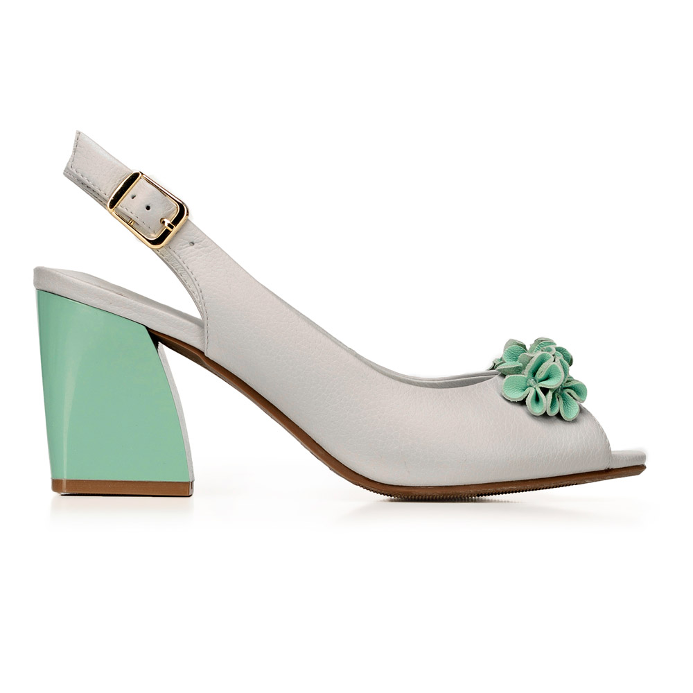 

Кожаные туфли-лодочки с открытым носком на каблуке, Серо-зеленый