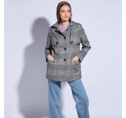 Женский пальто в клетку, серый, 85-9W-102-1-L, Фотография 1