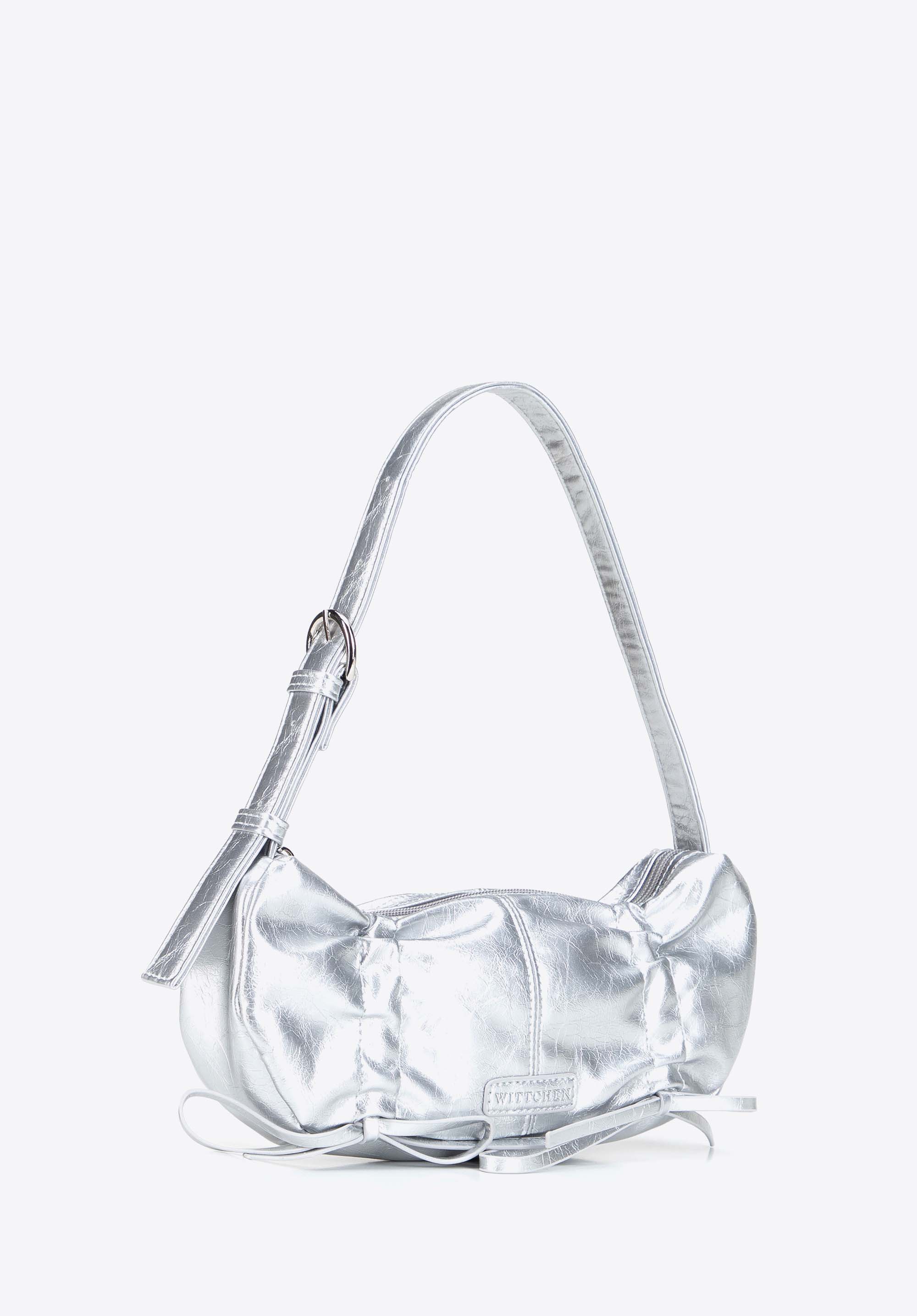 Baguette-Tasche für Damen mit dekorativer Raffung, silber, 103-4Y-528-S, Bild 1