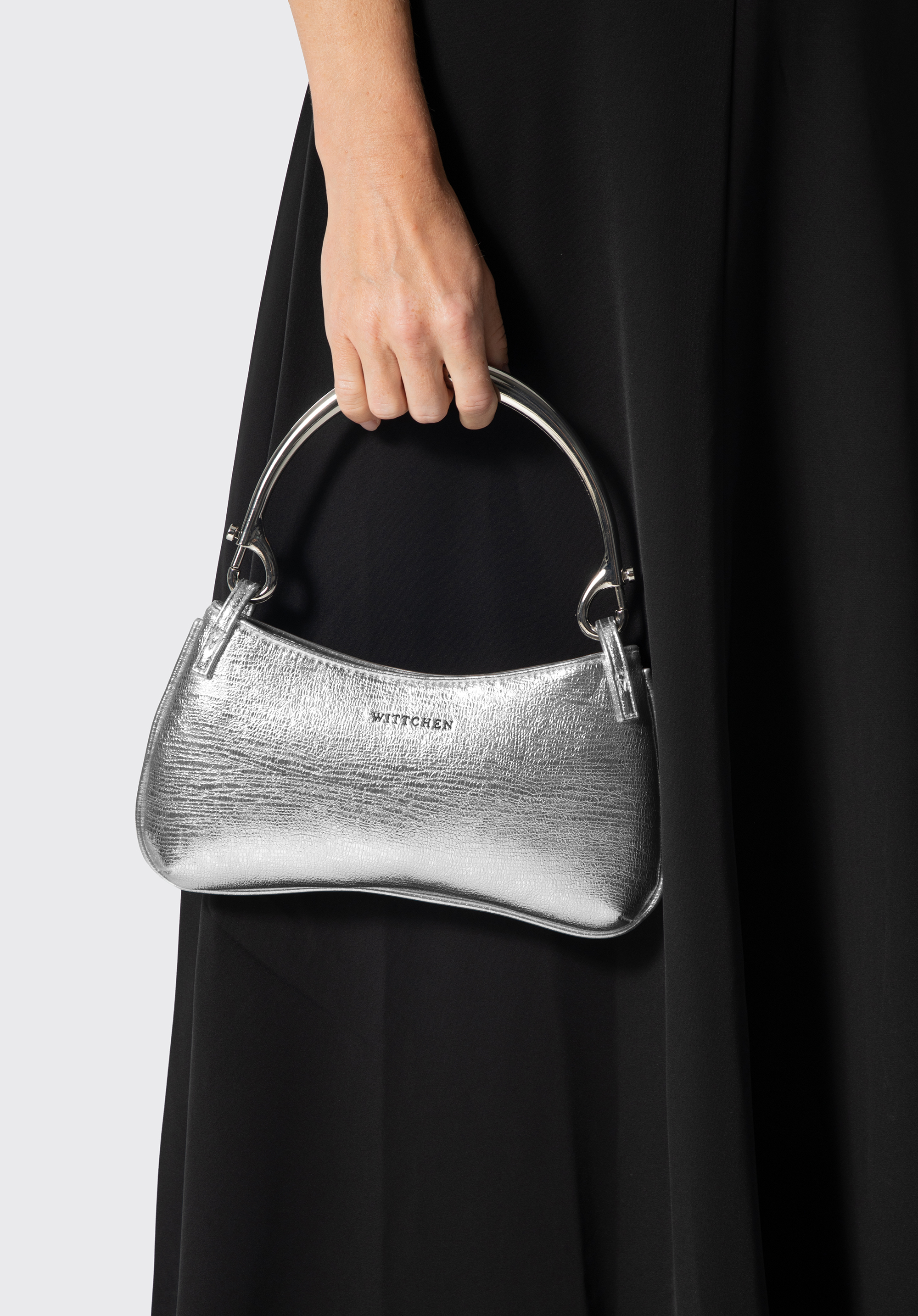 Damen-Baguette-Tasche mit dekorativem Henkel, silber, 104-4Y-501-S, Bild 1