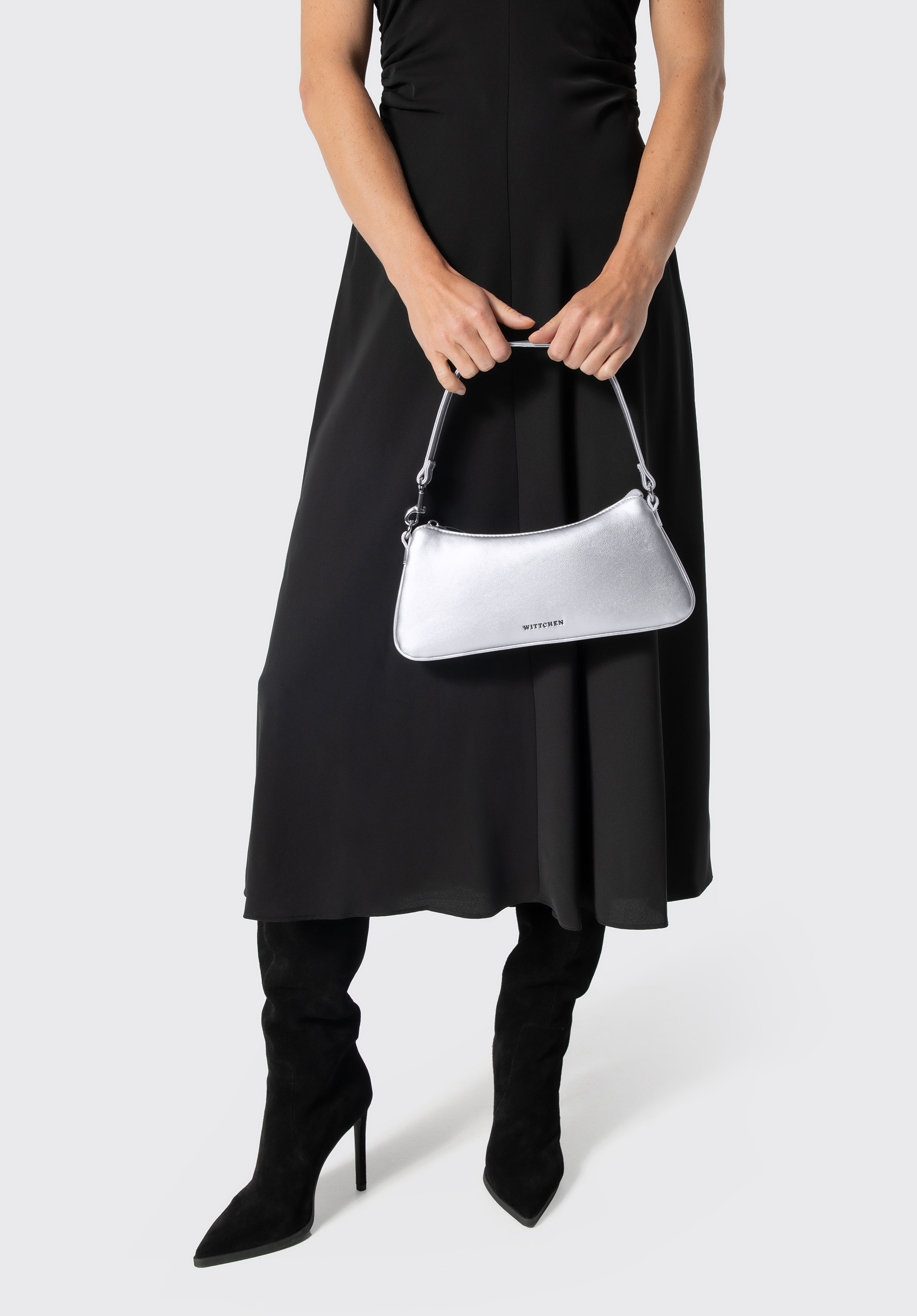 Damen-Baguette-Tasche mit zwei Trageriemen, silber, 104-4Y-500-S, Bild 1