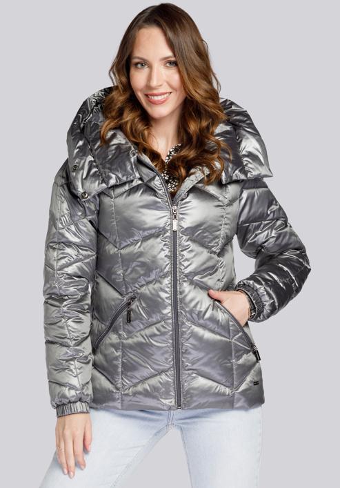 Gesteppte Damenjacke aus Nylon, silber, 93-9D-403-1-L, Bild 1