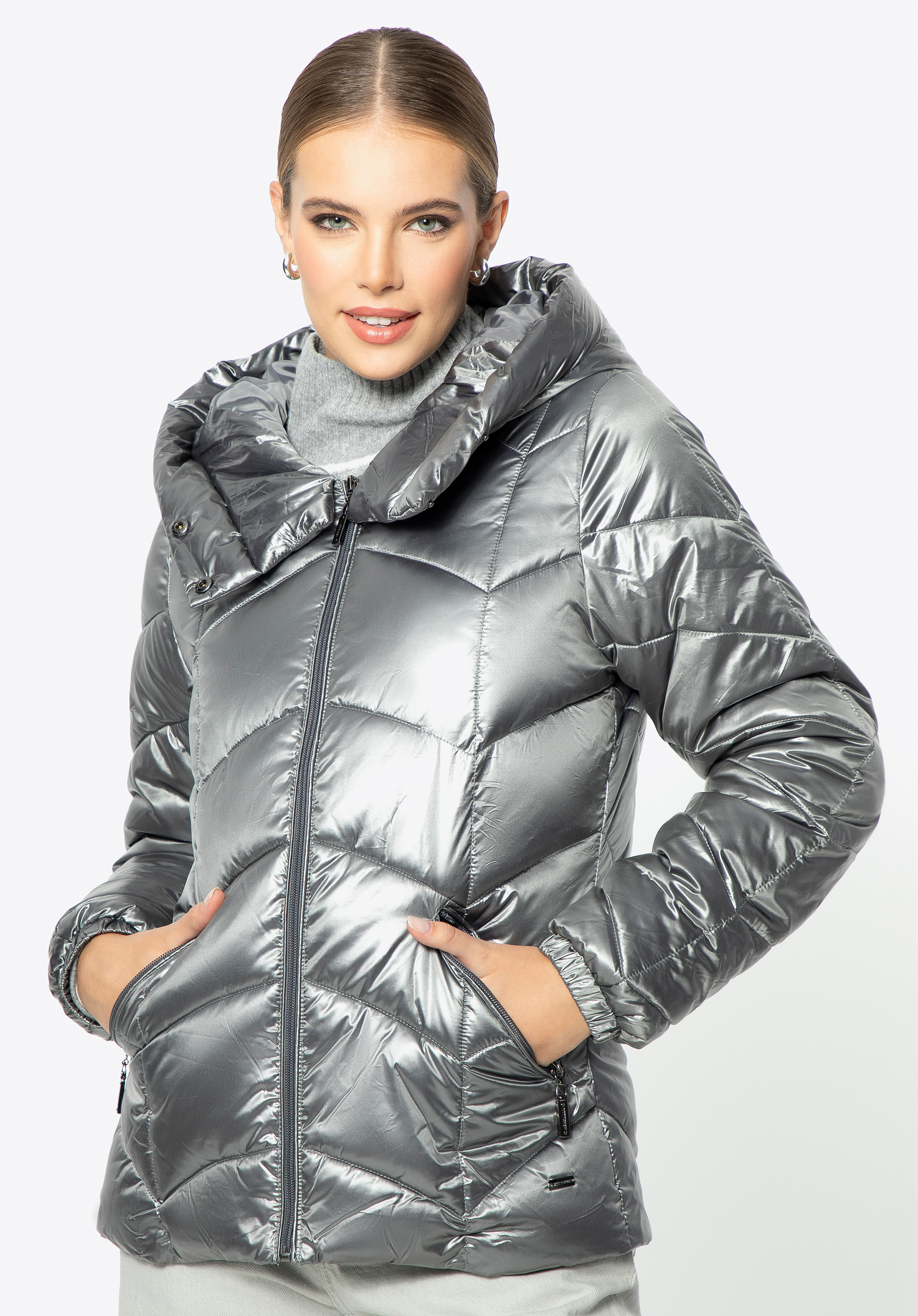 Gesteppte Damenjacke aus Nylon, silber, 93-9D-403-8-M, Bild 1