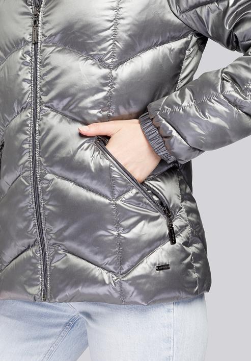 Gesteppte Damenjacke aus Nylon, silber, 93-9D-403-1-M, Bild 5