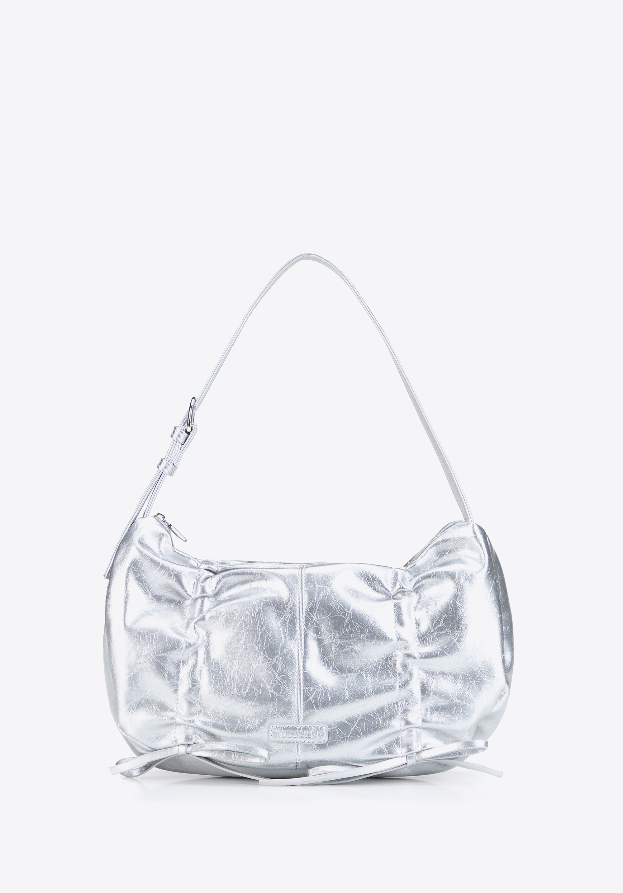 Große Damen-Baguette-Tasche mit dekorativer Raffung, silber, 103-4Y-527-S, Bild 1