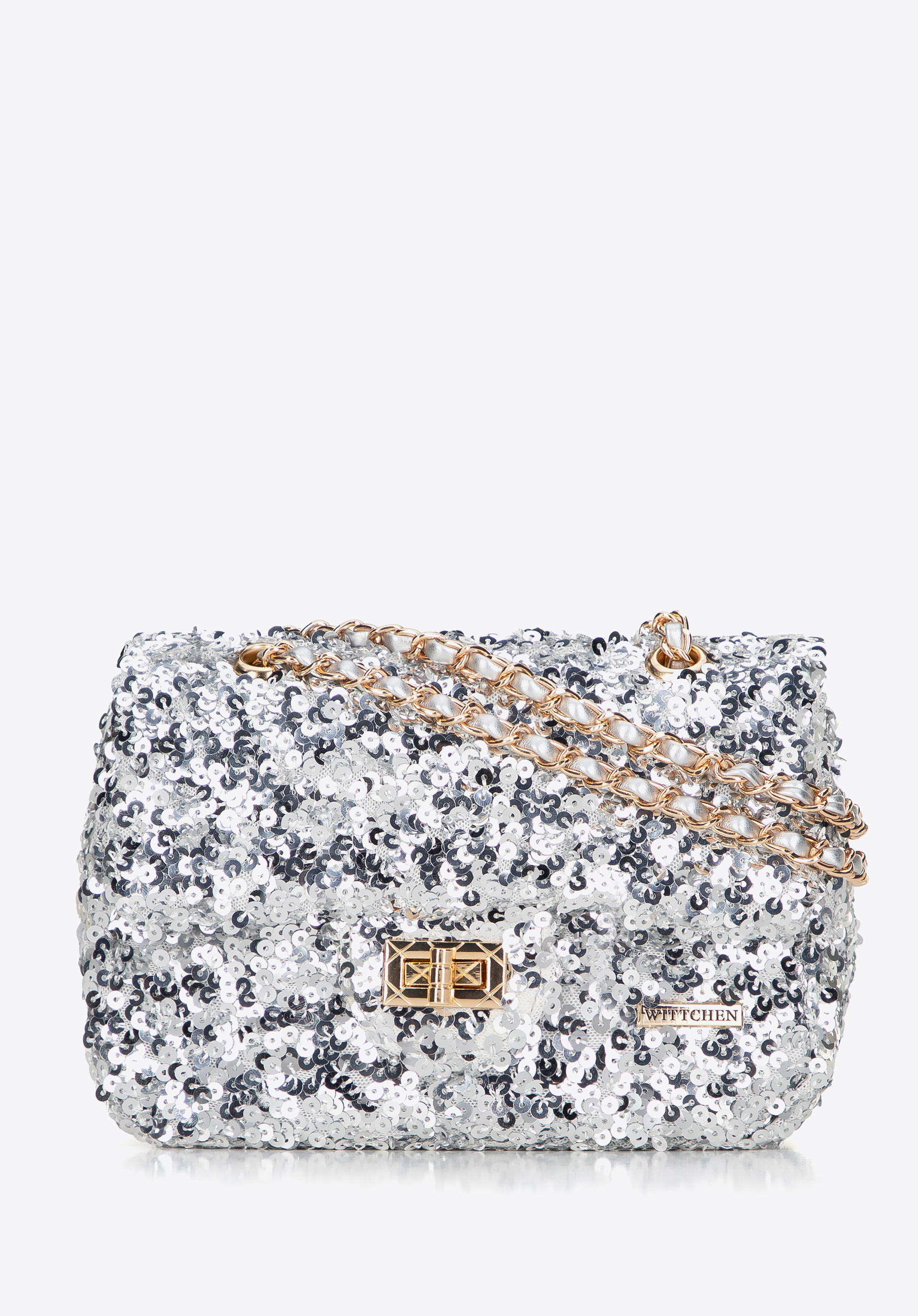 Paillettenbesetzte Umhängetasche für Damen mit Kettenriemen, silber, 99-4Y-223-S, Bild 1