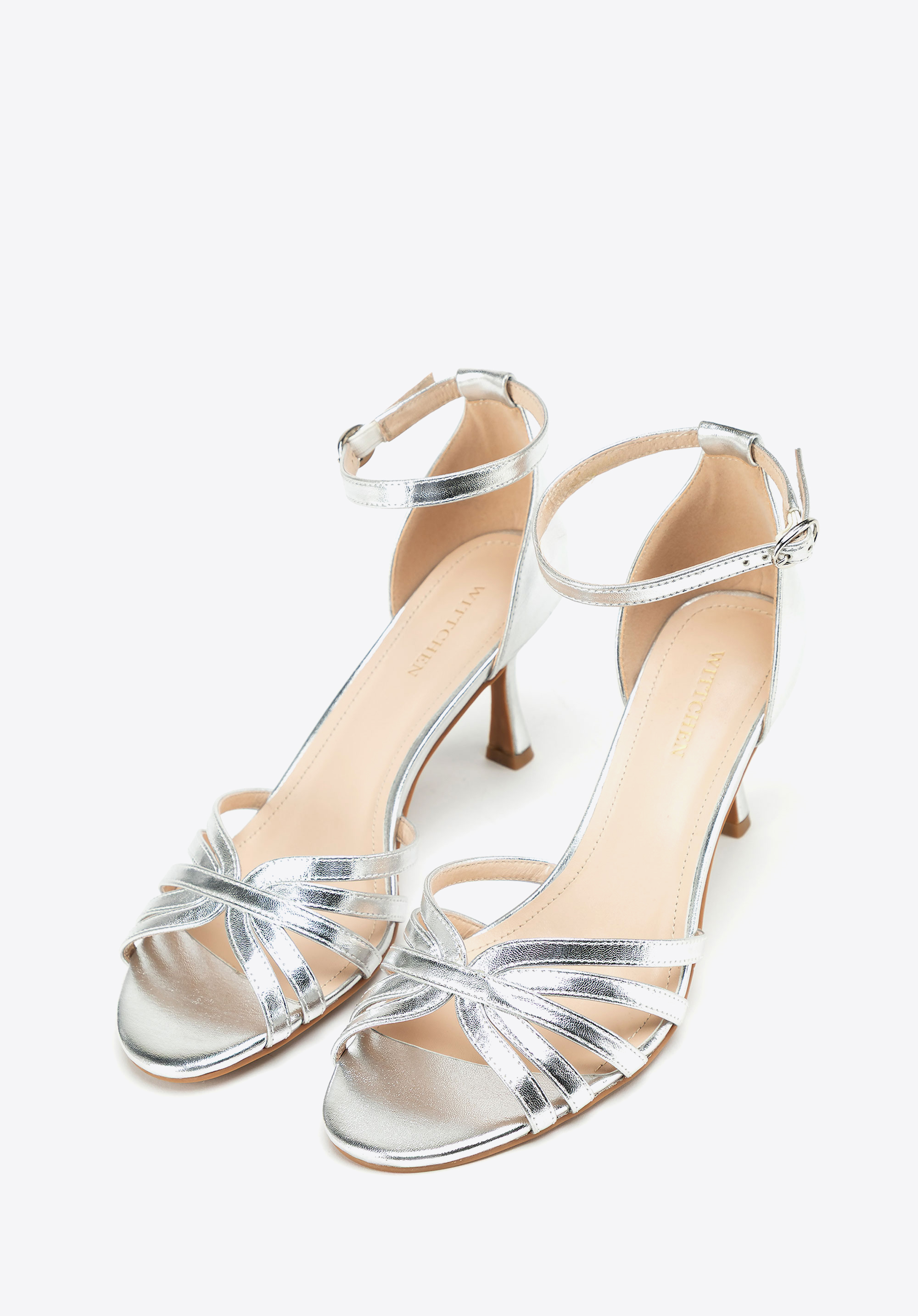 Stiletto-Sandalen aus Leder für Frauen, silber, 100-D-509-S-36, Bild 1