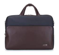 Мужская сумка для ноутбука 15,6” из кожи и ткани, сине-коричневый, 93-3U-905-17, Фотография 1