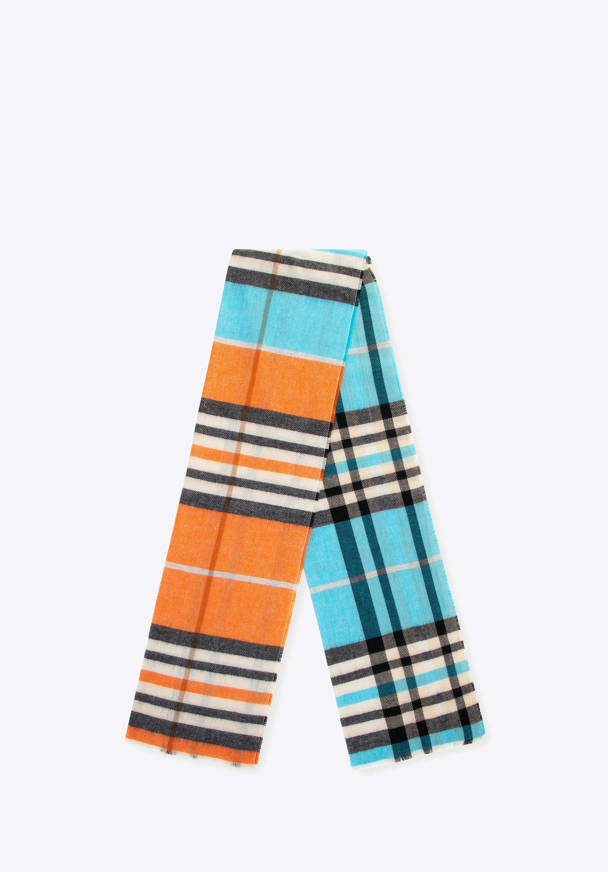 Жіночий шарф в клітку, синьо-помаранчевий, 100-7X-00X-X12, Фото 1