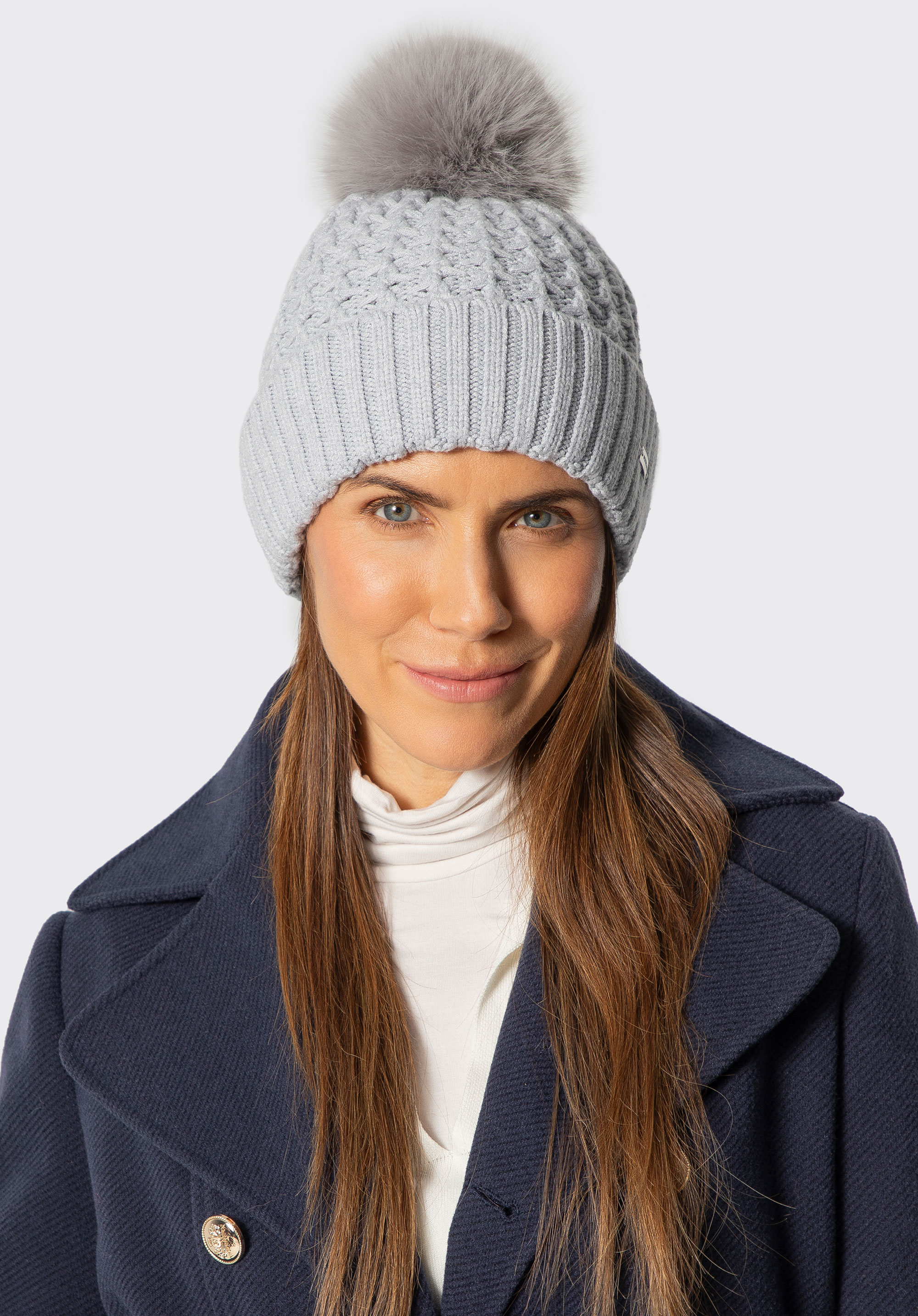 Dámska čiapka s hrubým pleteným vzorom, sivá, 101-HF-105-8, Obrázok 1