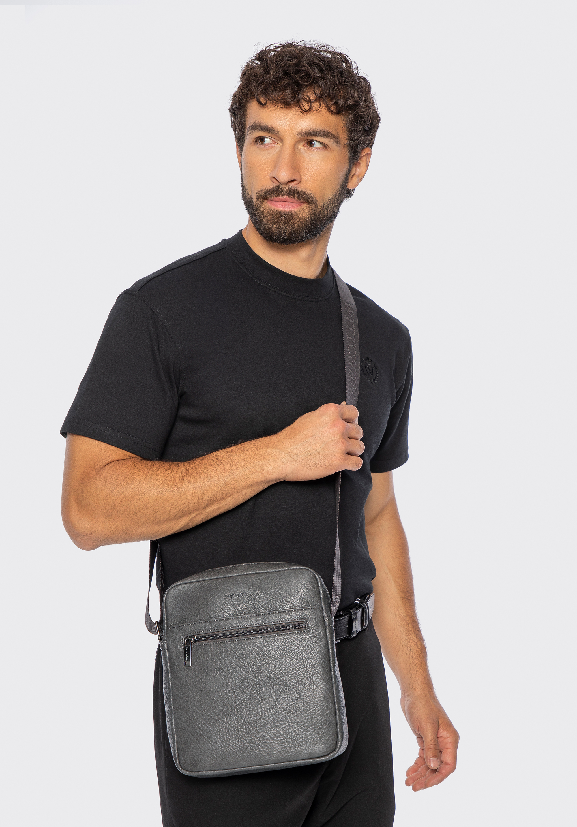 Messenger taška z umelej kože, sivá, 100-4P-914-8, Obrázok 1