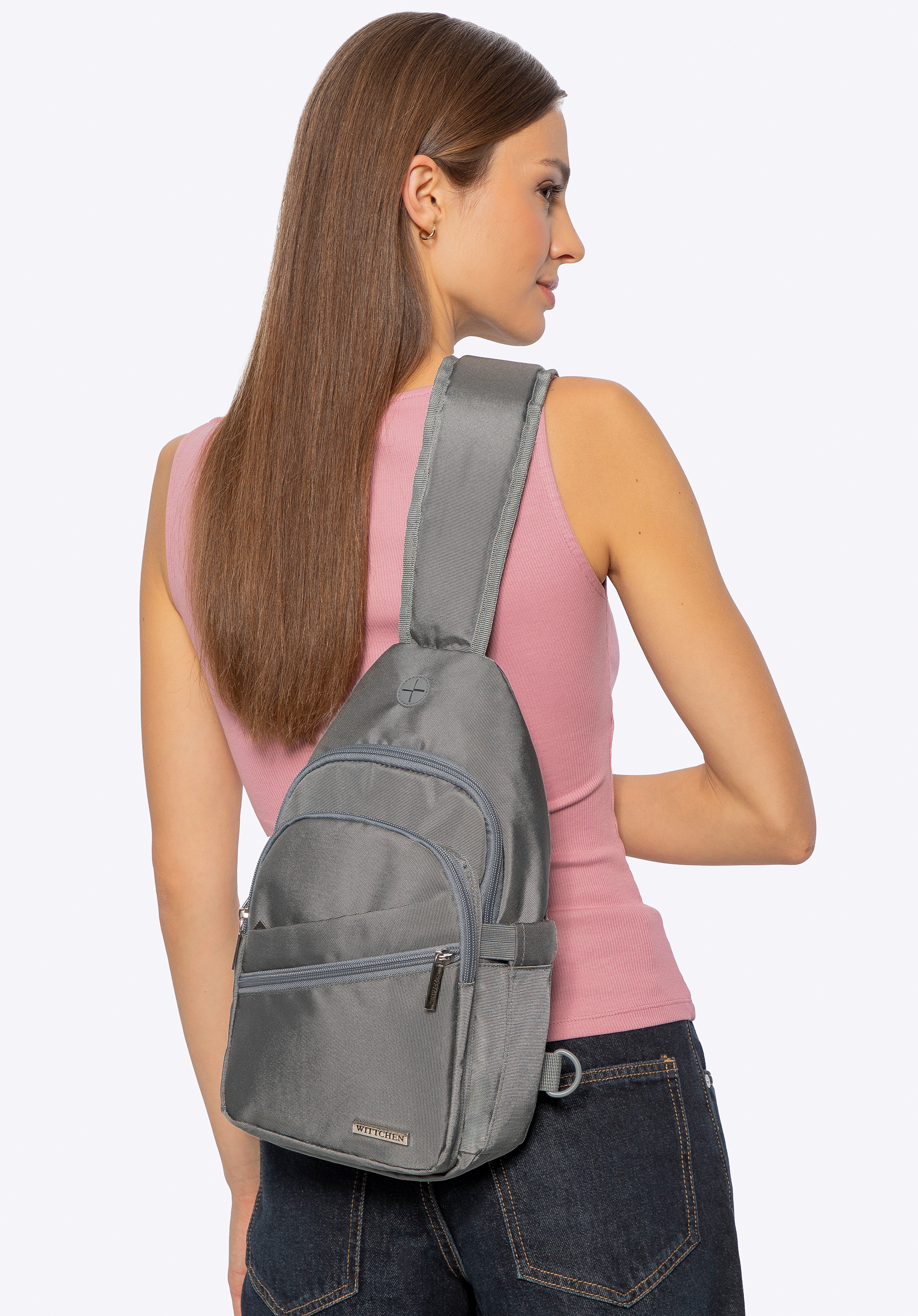 Polyesterový batoh cez rameno, sivá, 29-3P-001-01, Obrázok 1