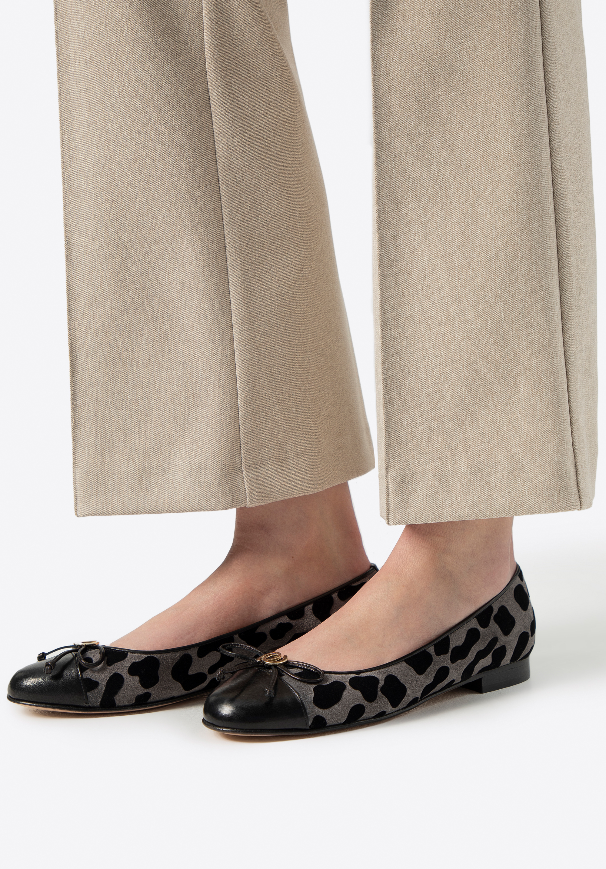 Dámske balerínky z kože s leopardím vzorom, sivo-čierna, 100-D-110-1-38, Obrázok 1