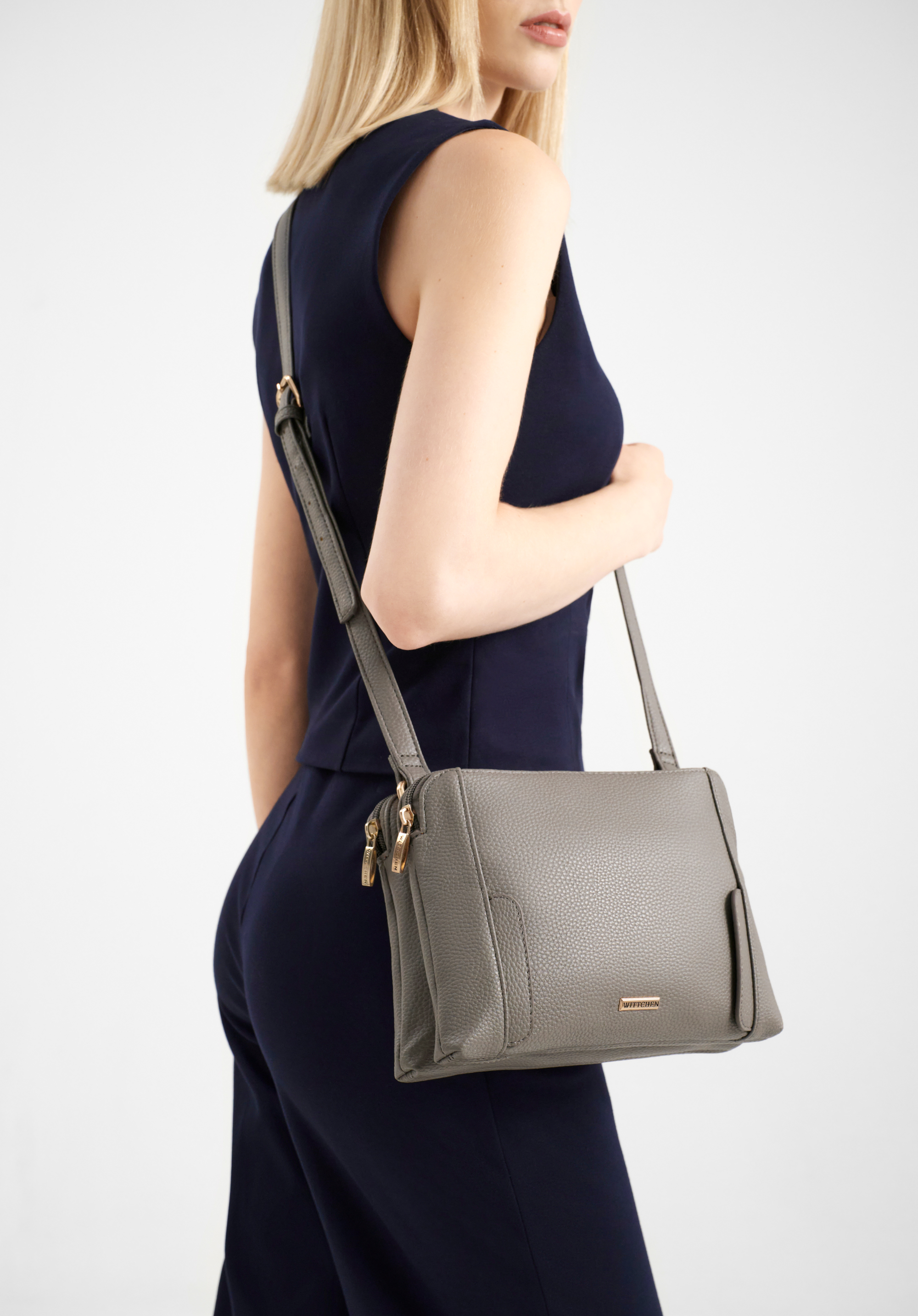 Dámska dvojkomorová crossbody kabelka, sivo-zlatá, 100-4Y-009-8G, Obrázok 1