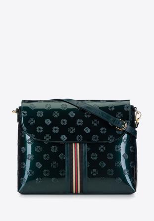 Női lakkozott bőr táska monogrammal és szalaggal, smaragd zöld, 34-4-233-0, Fénykép 1