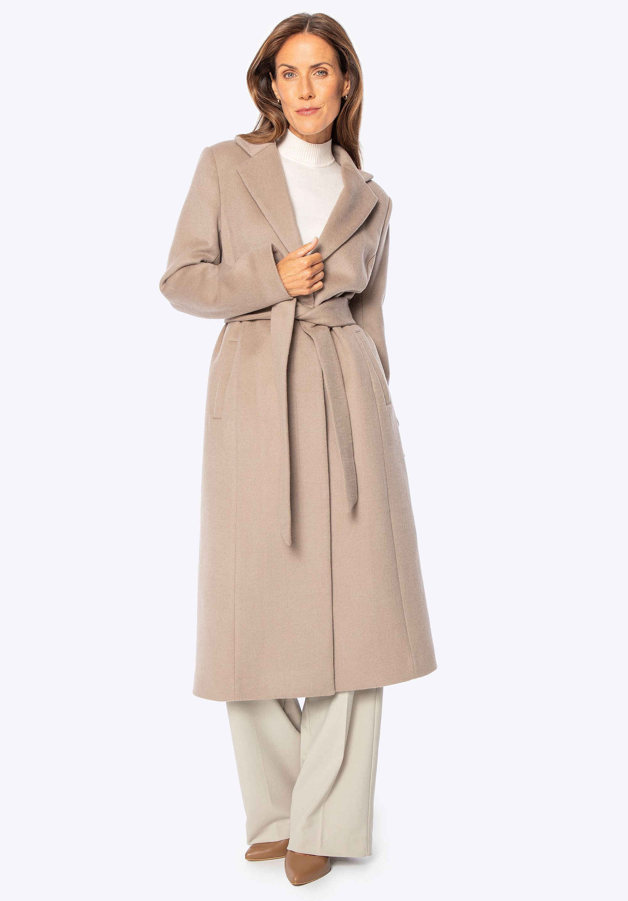 Kasmír keverékű gyapjú kabát, sötét bézs, 101-9W-700-9-XL, Fénykép 1