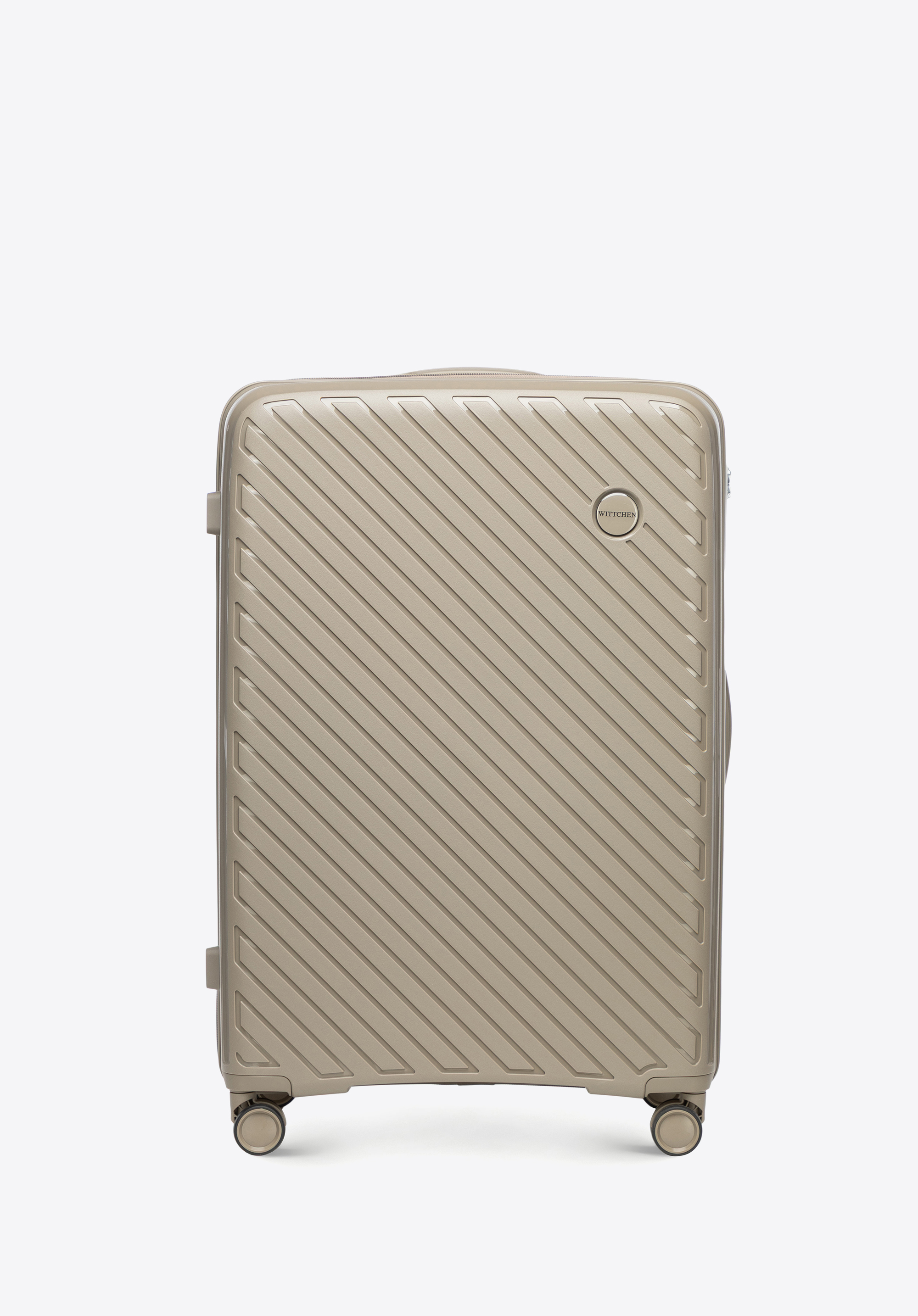 Nagy polipropilén bőrönd dombornyomott csíkokkal, sötét bézs, 56-3T-203-86, Fénykép 1