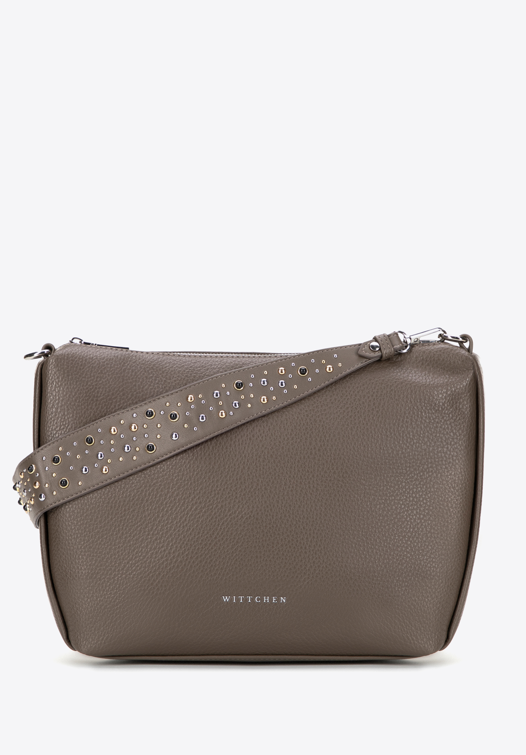 Női műbőr strasszos táska sötét bézs