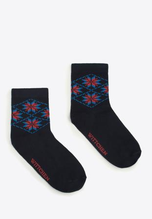 Női zokni norvég mintával, sötét kék-kék, 93-SK-009-X1-35/37, Fénykép 1
