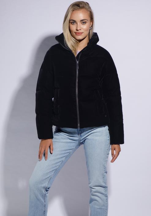 Női steppelt kabát ökovelúrból, sötét sötétkék, 95-9D-404-N-XS, Fénykép 2