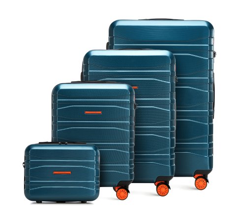 Modern bőröndkészlet polikarbonátból, sötét türkiz, 56-3P-70K-91, Fénykép 1