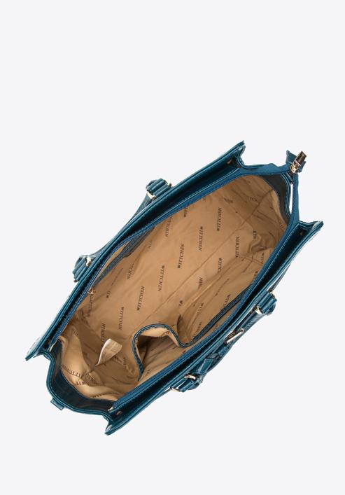 Műbőr krokodil textúrájú táska, sötét türkiz, 97-4Y-217-4, Fénykép 3