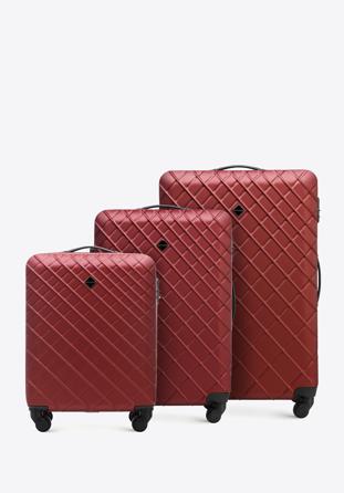 ABS bőröndszett rácsos díszítéssel, sötét vörös, 56-3A-55S-31, Fénykép 1