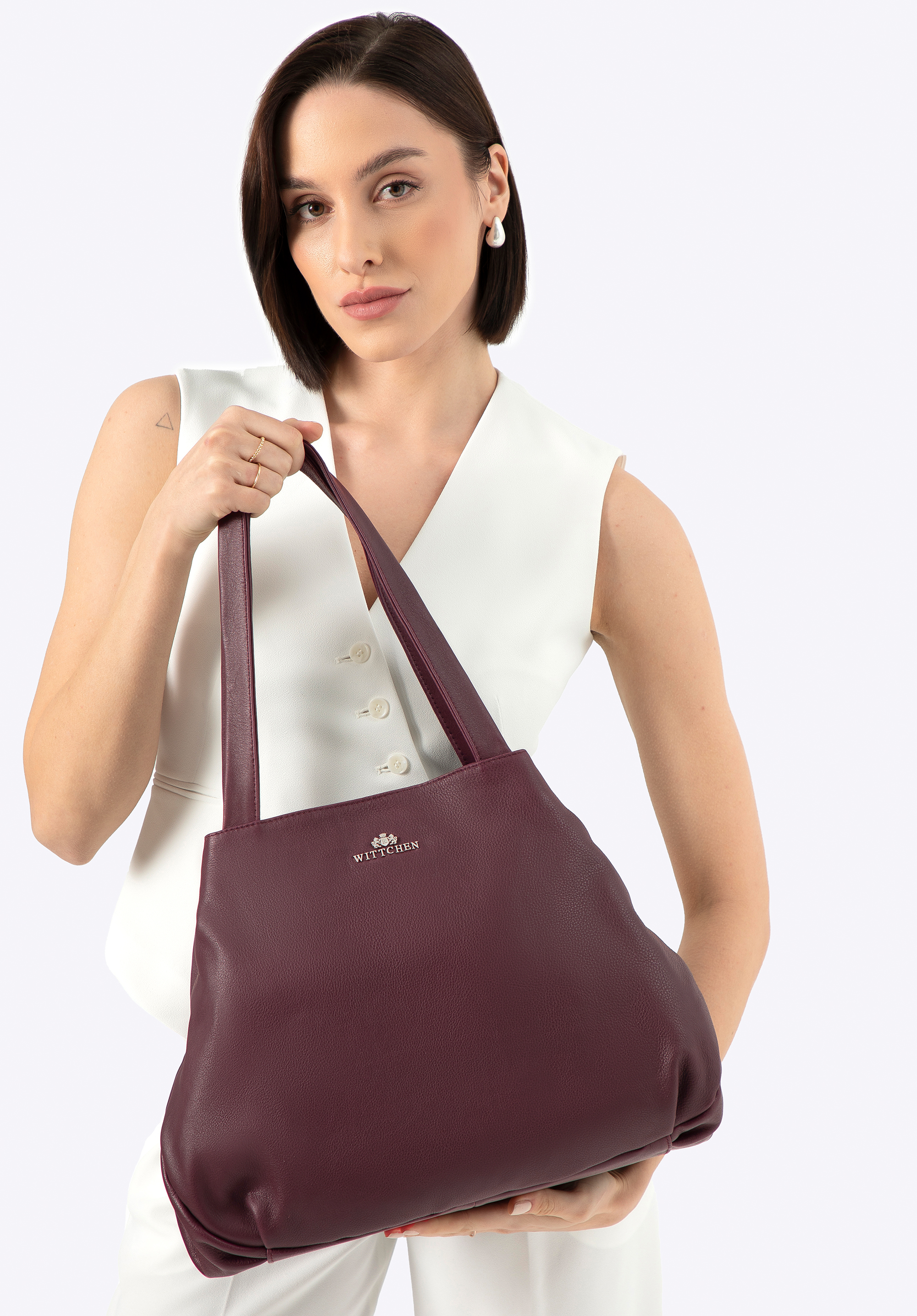 Elegáns bőr shoppertáska, sötét vörös, 100-4E-806-3, Fénykép 1