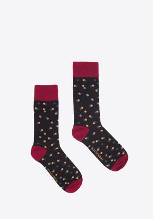 Férfi zokni színes pöttyökkel, sötét vörös-fekete, 98-SM-050-X3-40/42, Fénykép 1