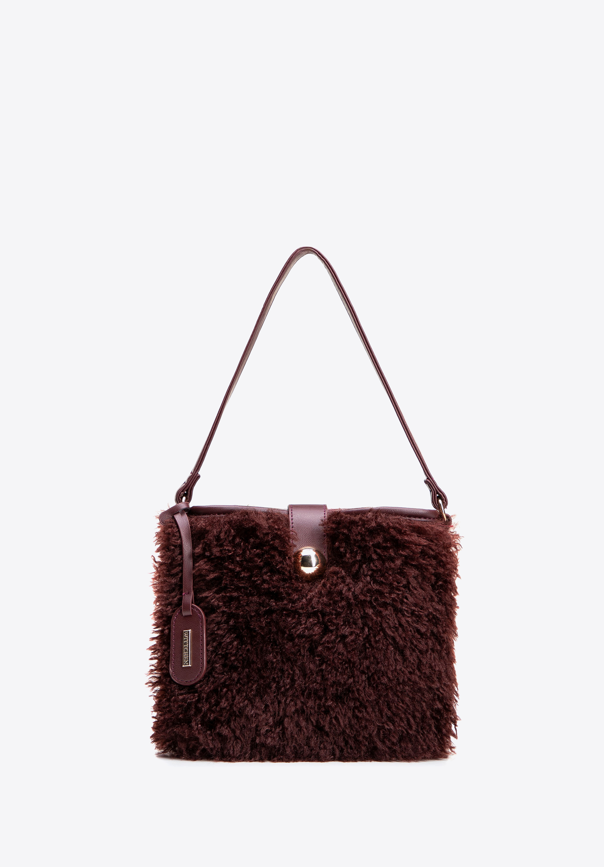 Kis műszőrmés női válltáska, sötét vörös, 101-4Y-439-9, Fénykép 1