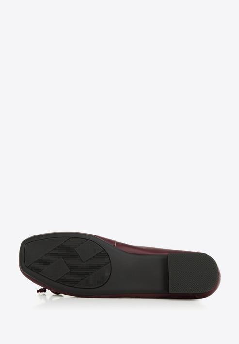 Lapos talpú bőr topánka szögletes orral és masnival, sötét vörös, 96-D-950-3-38, Fénykép 4